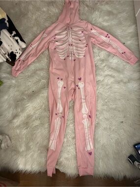 Cat & Jack Pink Skeleton Hooded One-Piece Pajama